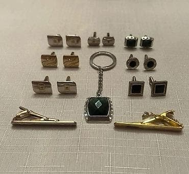 зажимы для галстуков: Kişi aksesuarları dəsti - 6 cüt manjet düyməsi: - Gümüş rəngdə — 2