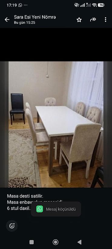 antik stullar: Masa desti satilir. Masa enbavudun masasidi. 6 stul daxil. *Qiymet — 1