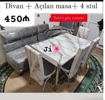 bağ üçün stol stul: Mətbəx üçün, Dördbucaq masa, 4 stul — 6
