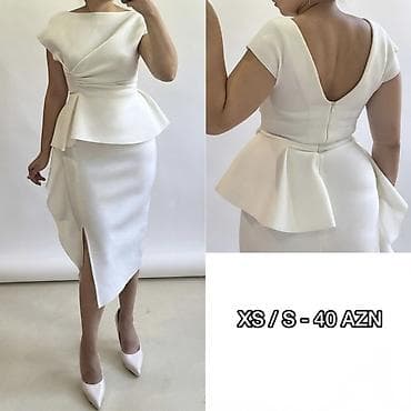 don: Ağ rəngli şık paltar - Model: beldən peplum kəsimli, qələm ətəkli - — 1