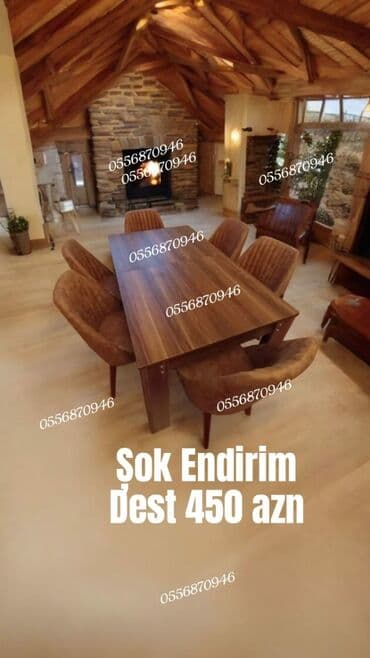 qeşeng şekiller: Qonaq otağı üçün, Yeni, Açılmayan, Dördbucaq masa, 6 stul — 5