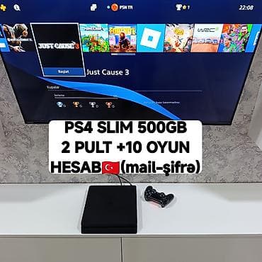 playst: PS4 slim 500gb plombu üzərində, 2 pult +10 oyun hesab — 1