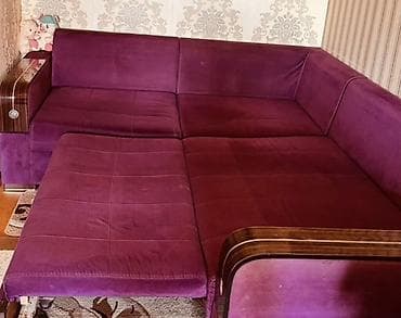 iwlenmiw masa: Bənövşəyi rəngdə L formalı künc divan dəsti - Parça: yumşaq məxməri — 3