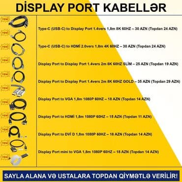 Планшеты: Display Port Kabellər SAYLA ALANA VƏ USTALARA TOPDAN QİYMƏTLƏ VERİLİR! — 2