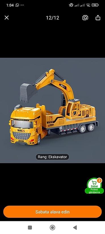 maşın satışı: Uşaq üçün oyuncağ ekskavatorlu yük maşını - Model: NLL brendli sarı — 2