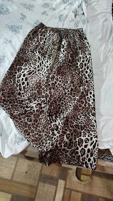 Leopar naxışlı qadın şalvarı - Model: Geniş kəsimli, rahat “palazzo”