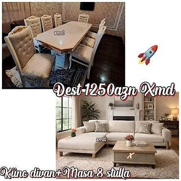 Divan və masa dəstləri: Künc divan, Qonaq otağı üçün, Açılmayan — 1