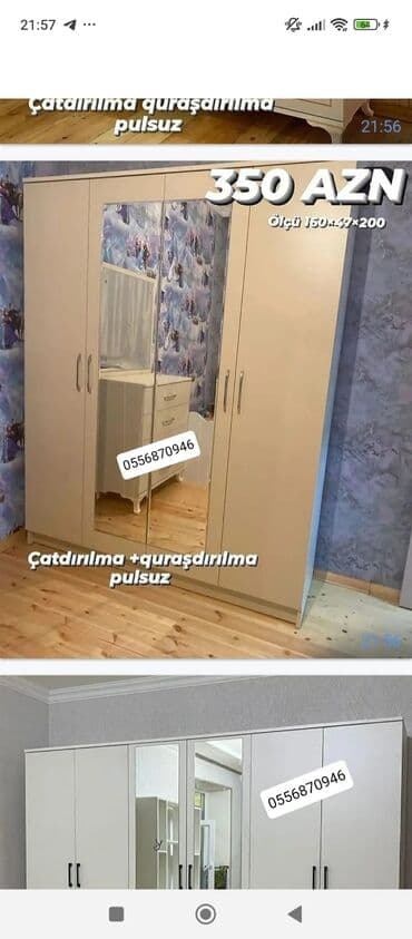 metbex şkafı: Yeni, Açılan, 3 qapılı Düz dolab, Qarderob, paltar dolabı, Azərbaycan — 30