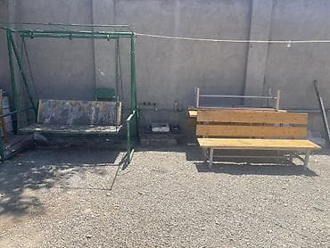 bag stol: Həyətyanı sahə və bağ üçün dəmir karkaslı yelləncək və taxta oturacaq — 3