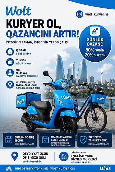 usta yeri: Moto-kuryer tələb olunur, Gündəlik ödəniş, Təcrübəsiz — 1