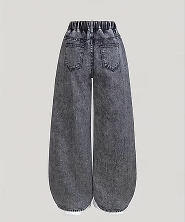 is geyimi: Geniş kəsimli qadın cins şalvar - Rəng: tünd boz/acid wash effekti - — 2