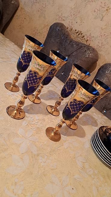 Qədəhlər, rəng - Qızılı, Şüşə, 6 ədədli dəst, Çexiya