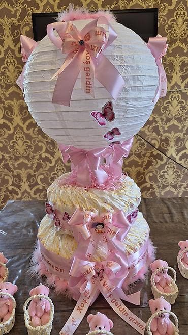 70 yaş tort: Qız uşağı üçün tematik hədiyyə və bəzək dəsti - Pampers tortları: Bir — 1