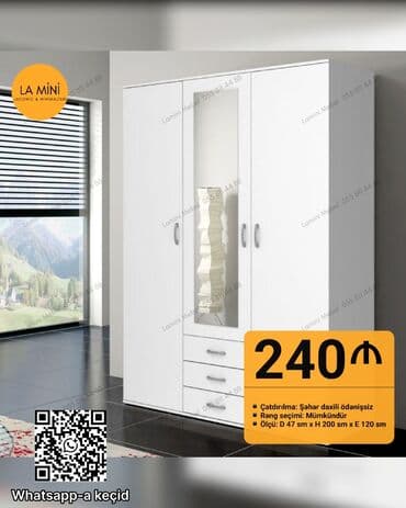 Masa və oturacaq dəstləri: Açılan, 3 qapılı Düz dolab, Qarderob, paltar dolabı