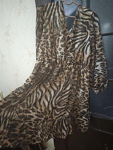 🐯 pələng dərisi naxışlı qadın paltarı - Rəng və naxış: Qəhvəyi, bej — 1