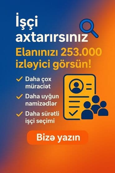 Xidmət: İşçi axtarışı elanlarının geniş auditoriyaya çatdırılması lalafo.az -da Xidmət: İşçi axtarışı elanlarının geniş auditoriyaya çatdırılması