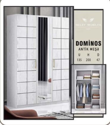 Yeni, 3 qapılı Düz dolab, Qarderob, paltar dolabı