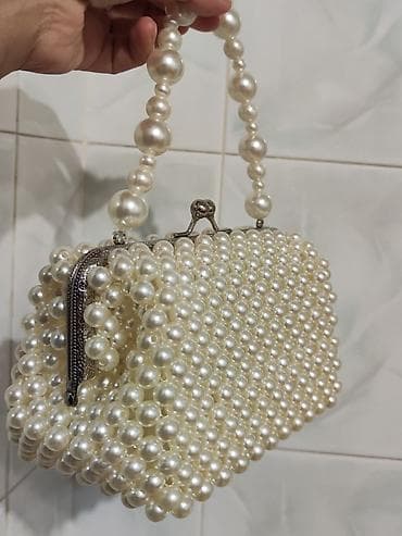 Qol saatları və aksesuarlar: Muncuqla işlənmiş dəbli əl çantaları - Model 1: İncə krem rəngli — 2