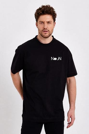şort: Uniseks “Noun” T‑shirt - Rənglər: ağ və qara - Minimalist dizayn — 4