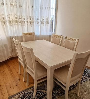 Для гостиной, Б/у, Квадратный стол, 6 стульев — 1