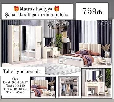 Yataq otağı dəsti – cəmi 759₼ Dəst tərkibi: - Taxt (200×160 sm) — 5