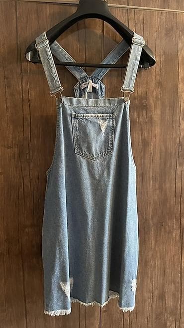 şort: Mavi cins sarafan - Material: klassik denim - Uyğunluq: gündəlik — 1