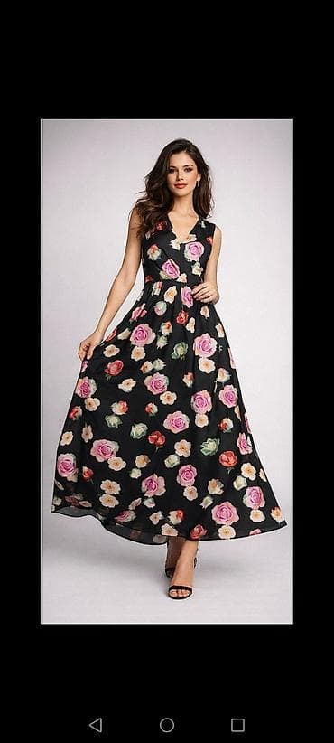 sumqayitda donlar: Qadın maxi don – çiçək printli - Rəng: qara əsas üzərində rəngarəng — 1
