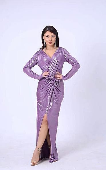 Bənövşəyi-metallik qadın gecə geyimi - Parlaq, metal effektli elastik