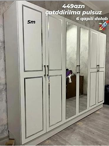 bal suzen: Yeni, 6 qapı, Güzgülü, Digər rəng, Digər material, Açılan, Düz dolab — 3