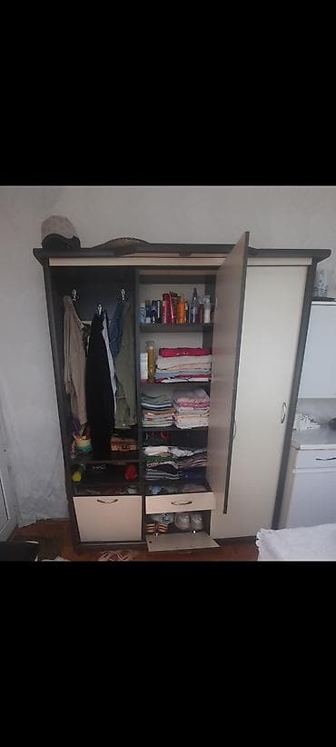 parça skaf: 3 qapılı, Güzgülü, Bej, Taxta, Kupe, Düz dolab — 2