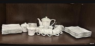 Çay dəsti, rəng - Ağ, Farfor, 6 nəfərlik