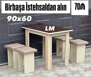 plastik stullar: MASA + 4 TABURETKA Yeni və sifarişlə. Qiymət: 65₼ Döşəkçəli: 70₼ — 4