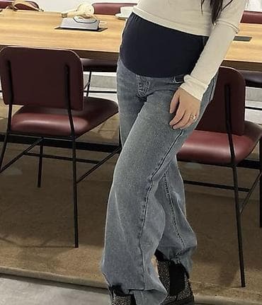 Hamilə qadınlar üçün rahat cins şalvar - Model: yüksək elastikli
