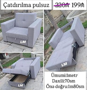 Мебель для дома: Çevrilə bilən kreslo-çarpayı - Ölçülər: ümumi eni 1 metr, daxili eni — 1