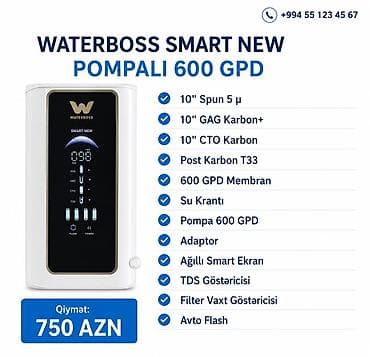 su filteri: WATERBOSS SMART NEW – Pompalı 600 GPD su təmizləyici sistemi Texniki — 1