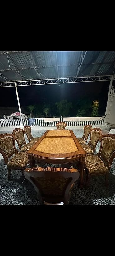gen: Qonaq otağı üçün, İşlənmiş, Açılan, Dördbucaq masa, 8 stul — 1