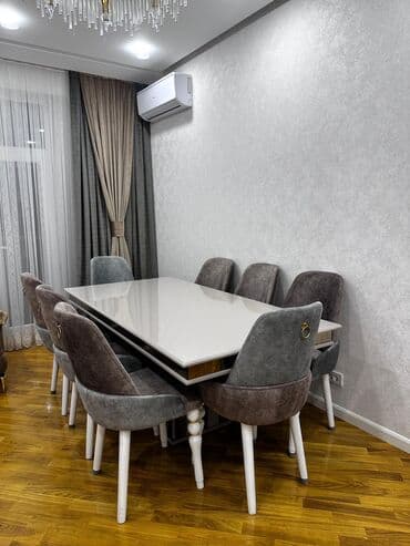 Qonaq otağı üçün, İşlənmiş, Açılmayan, Dördbucaq masa, 8 stul