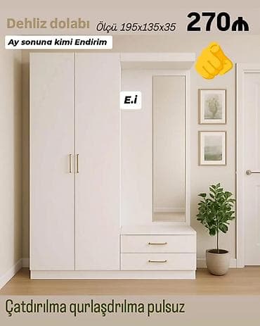 Yeni, 2 qapılı, Güzgülü, Ağ, Açılan, Düz dolab