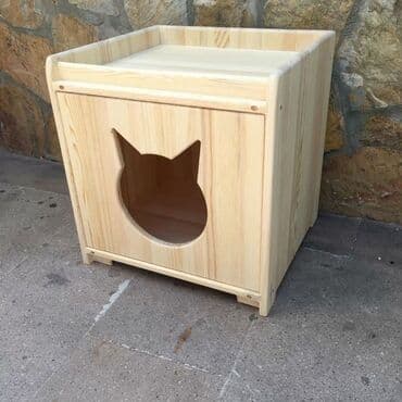 hazir yuva haqqinda melumat: Taxta Pişik Evi və Aksessuarları - Material: təbii ağac/şam taxtası — 1