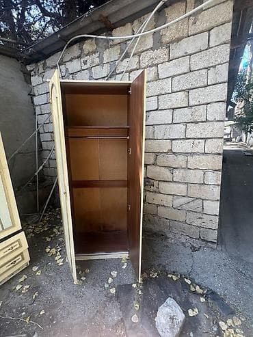 İkiqapılı paltar şkafı - Klassik dizayn: krem rəngli fasad, qapılarda — 2