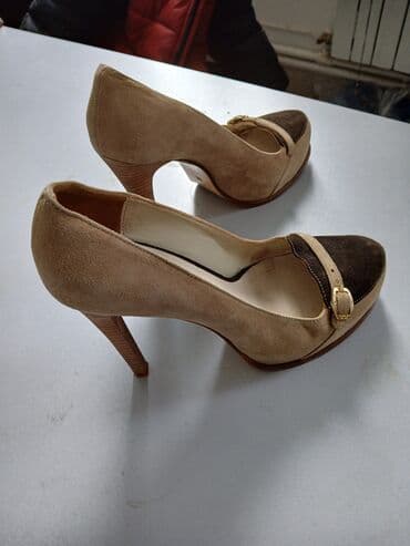 замшевые туфли на платформе: Туфли, Размер: 38, цвет - Бежевый, Б/у — 2