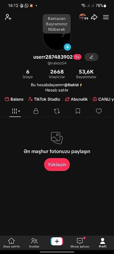 Məhsul: TikTok hesabı - İstifadəçi adı: @nakoo54 (profil adında