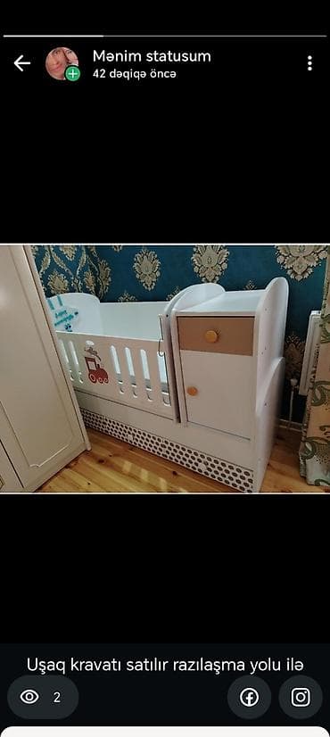 Uşaq beşiyi - Rəng: ağ, açıq qəhvəyi detallarla - Yan tərəfi