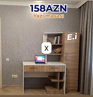 masa ders: Yazı masası – 158 AZN - Müasir dizaynlı iş masası: ağ səth və ağac — 1