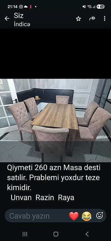 masa və oturacaq: Masa və stul dəsti - Tərkibi: 1 ədəd düzbucaqlı taxta üslublu masa + — 1