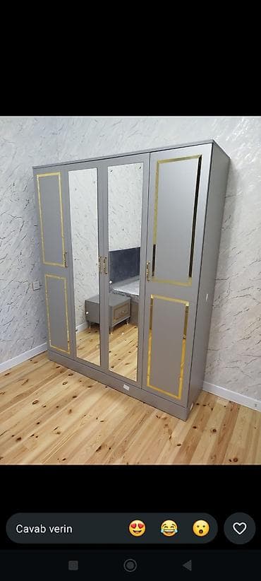 paltar dolab: Ağ rəng tonlarında zərif dizayna malik 5 qapılı geyim şkafı. - Ön — 4