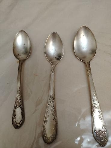 qaşıq: Antik dizaynlı metal çay qaşıqları – 3 ədəd ədəd melxior - Material — 2