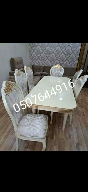 metbex masası: Qonaq otağı üçün, Yeni, Açılmayan, Dördbucaq masa, 6 stul — 5