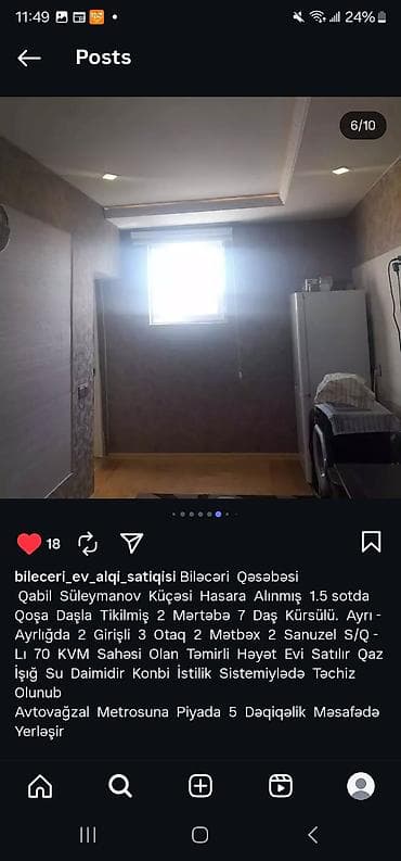 Həyət evləri və villaların satışı: Biləcəri qəsəbəsi, Qabil Süleymanov küçəsi. Hasara alınmış 1.5 sotda — 6