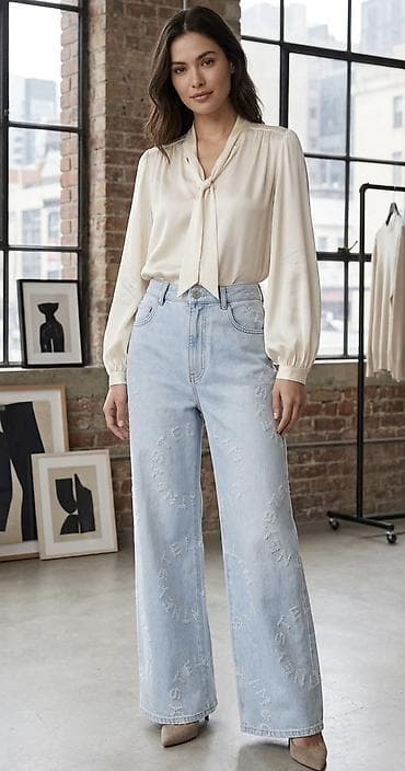 cinsler: Stella McCartney markasinin Circle Logolu cins şalvari. M ve L — 1